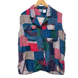 Vintage Backroad Blues Patchwork Silk Blouse